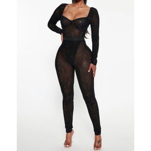 Rhinestone Mesh Leggings set